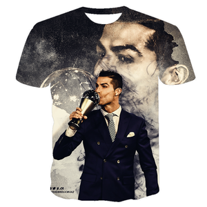 Livraison gratuite, maillot de football personnalisé en 3D de Cristiano <span class=keywords><strong>Ronaldo</strong></span>, Portugal, Manchester United, joueur masculin, tricot décontracté, imprimé sur tout le corps - Product Image 2