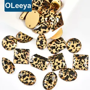 High Quality Leopard Flat Back Sewing Crystal Rhinestone Buttons Flatback Acrylic Sew On Rhinestones Bikini Decoration