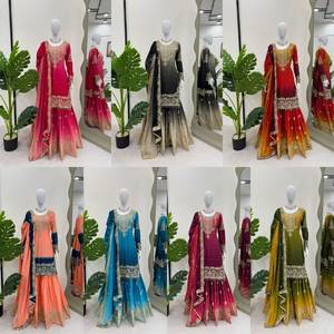 ชุดเดรสผ้าไหมชิโนนเนื้อหนา พิมพ์ลายดิจิทัล ประดับด้วยงานปักเลื่อม พร้อมผ้าคลุมไหล่ สำหรับงานแต่งงาน งานเลี้ยง สินค้าจากอินเดีย ขายส่ง - Product Image 3