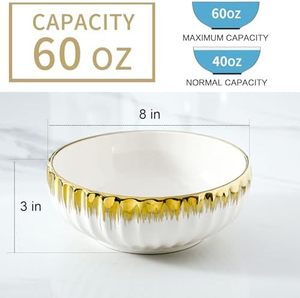 8-Inch Lớn Bát Salad <span class=keywords><strong>Set</strong></span> 2-Mảnh Trắng Gốm Bát Vàng Trim 60 Ounces Nhà Bếp Trang Trí Bát Cho Súp Mì Ống - Product Image 5