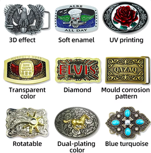 Boucle de ceinture en laiton moulé plaqué or avec impression UV en émail 3D de style western traditionnel antique en gros, logo personnalisé - Product Image 5