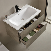 Meuble-lavabo mural flottant moderne 800 mm gris ciment avec vasque intégrée, écologique, style ferme, pour salle de bain et salon