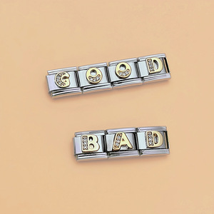 Accessoires DIY : Bracelets de mode en acier inoxydable avec breloques italiennes modulaires élastiques faites à la main, lettres initiales CZ, vente en gros - Product Image 6