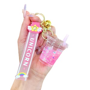 Llavero de taza de té de burbujas luminoso con acrílico y aceite, bonito colgante de arena movediza líquida, accesorio para mochila escolar, pequeño regalo al por mayor - Product Image 6