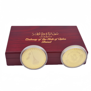 מטבעות מדליית זיכרון מותאם אישית עבור שגרירות qatar בבירוט הידראולי מטבעות מתכת מזכרת עם קופסת עץ - Product Image 1