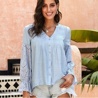 Chemisiers et chemises pour femmes personnalisés Chemise à manches longues avec coutures amples et creux pour femmes Chemisier pour femme en dentelle Tops décontractés Chemisier en mousseline de soie