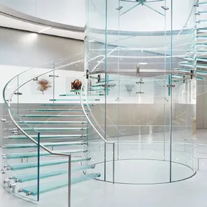 full glass system laminated floor stair step treads tempered glass railing handrail staircase for sale