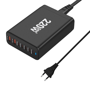 Station de charge rapide USB C 7 ports 220W Gan PD 100W Adaptateur de chargeur pour ordinateur portable Chargeur de téléphone Type C Usb C <span class=keywords><strong>Bloc</strong></span> de chargeur blanc - Product Image 2