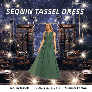 Elegante Vestido de Noche Largo de Gasa sin Mangas con Corte en A, Cintura Imperio Fruncida y Color Verde Sólido - Product Image 2