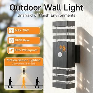 热销现代三环运动感应壁挂式长方形上下壁灯防水花园门廊户外壁灯 - Product Image 6