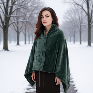 Poncho chauffant électrique en velours avec fermeture éclair 59x31 pouces, lavable, pour femme, manteau d'extérieur décontracté pour l'hiver - Product Image 2