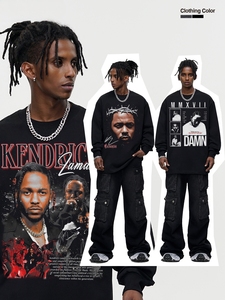 Felpa girocollo da uomo Kendrick Lamar DAMN con grafica fronte-retro in seta/cotone, 280g, pesante, collo piccolo, oversize, vintage - Product Image 1