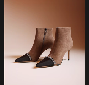Bottines à bout pointu <span class=keywords><strong>beige</strong></span> à talon fin pour femmes, automne-hiver, bottines en daim synthétique avec doublure en soie, effet rehausseur de taille - Product Image 1