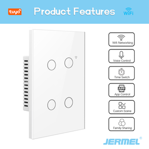 Interruptor Inteligente Tuya con Panel Táctil de Vidrio, Estándar Estadounidense, Control Remoto por Aplicación, WiFi Inteligente, Interruptor de Pared Eléctrico de 1/2/3/4 Vías - Product Image 4