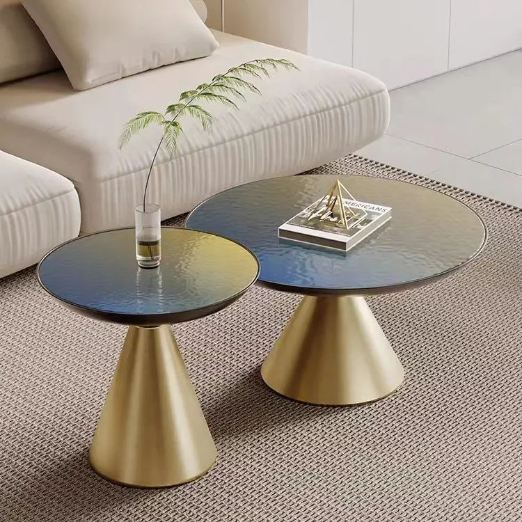 Luxe Water Gegolfd Bijzettafel Moderne Ronde Thee Tafel Woonkamer Huishoudelijke Licht Luxe Moderne Bijzettafel