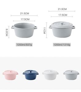 Tazón de Cerámica Simple de Estilo Nórdico para Ensalada o Fideos, con Doble Asa y Tapa - Product Image 6