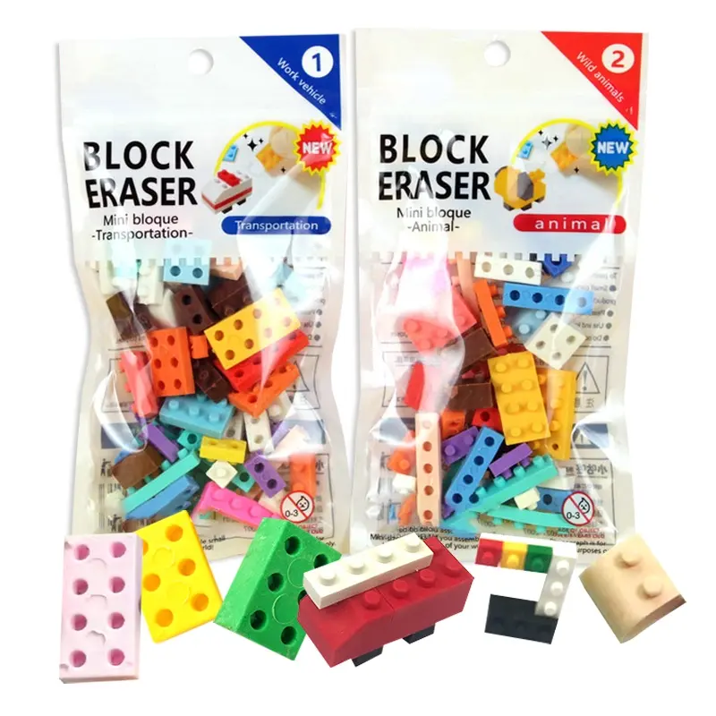 Les gommes en caoutchouc colorées promotionnelles en forme de brique de bloc de construction 3D pour des enfants acceptent la coutume