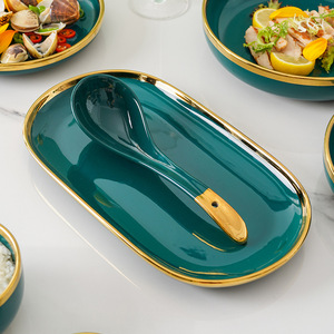 Bộ bát đĩa sứ men gốm cao cấp phong cách tối giản Bắc Âu viền vàng đá cẩm thạch xanh đang được bán chạy, đồ dùng nhà bếp bền vững, sản xuất tại Trung Quốc - Product Image 3