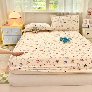 Cute Printed Cotton Fitted Sheet 1.8m Bed Breathable Non Slip Mattress Protector Cartoon Pattern Four Seasons Use - Product Image 1
