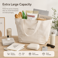 Tas Belanja Kanvas Reusable Custom untuk Belanja Bahan Makanan, Tas Belanja Kanvas Katun Besar dengan Ritsleting