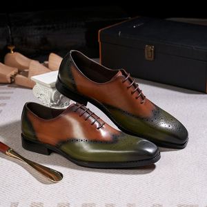 Zapatos de Hombre 2026 de Cuero Genuino con Punta Cerrada, Color Verde Marrón, Elegantes para Fiesta, Estilo Oxford, Sin Cordones, Ligeros para Otoño - Product Image 1