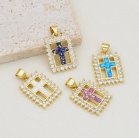Collier vintage en cuivre zirconium plaqué or avec croix - Accessoire DIY - Chaîne de collier - Pendentif de petite taille style Indie