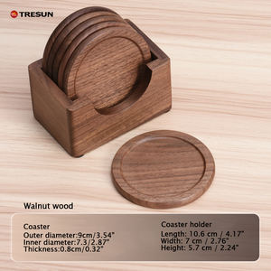 <b>Cup</b> Mat Wooden Coasters with Engraving Logo Drink Coasters Walnut <b>Bamboo</b> Custom Logo Round Blank Gift Box - Product Image 6