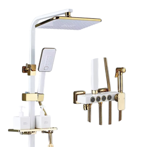 Système de douche de salle de bain carré de luxe blanc or <span class=keywords><strong>baignoire</strong></span> mitigeur robinet de salle de bain pommeau de douche ensemble de filtre Kit de douche thermostatique - Product Image 1