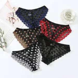 Best Selling Hollow Out Floral Sexy Ladies Panties Low Rise Nylon Breathable Lace Briefs Woman Lingerie for Cross Border