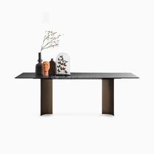 Juego de Comedor de Lujo con Mesa Rectangular de Losa de Roca, Tapa con Patrón de Mármol, Base Doble Curva, 6 Sillas, Muebles para Hogar, Restaurante y Hotel - Product Image 4