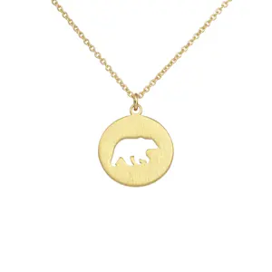 Collier avec pendentif en forme d'animal, plaqué or et argent, forme ronde et creuse, collier avec motif ours, orignal, chèvre, cerf, wapiti