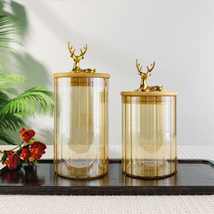 Amber Deer Head Striped Glass <strong>Storage</strong> <strong>Jar</strong> <strong>Kitchen</strong> Household Dried Fruit Coffee Bean sealed <strong>Jar</strong> - Product Image 6