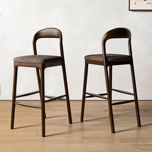 Sgabello da <span class=keywords><strong>Bar</strong></span> in Legno Massello e Tessuto Stile Nordico, Sedia Alta Moderna e Semplice per Reception - Product Image 1