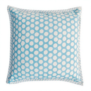 Handmade Square Sky Blue Cotton <b>Pillow</b> Case Polka Dot Printed Cushion Cover Woven Textile Decorative for Home Living Room Hotel - Product Image 1