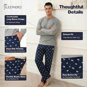 Conjunto de <span class=keywords><strong>Pijama</strong></span> para <span class=keywords><strong>Hombre</strong></span>, Camisa de Manga Larga Transpirable, Pantalones de Algodón Suave, Ropa de Dormir para Todo el Año, Diseño Liso - Product Image 3