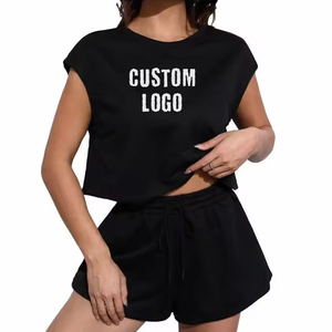Ensemble short 2 pièces vert menthe pour femme, décontracté, col rond, haut à manches courtes, au-dessus du genou, respirant, en polyester et coton, pour l'été - Product Image 6