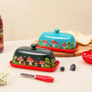 จานใส่เนยเซรามิกทรงเห็ดแบบสี่เหลี่ยมผืนผ้า ฝาปิดแบบพลิกได้ ภาชนะใส่เนยสำหรับงานปาร์ตี้ รุ่น DD1477 - Product Image 1