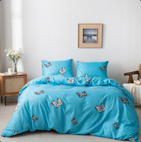Parure de lit trois pièces en sergé de fibres synthétiques, légèrement brossée, personnalisable, motif floral moderne et minimaliste, teinture réactive