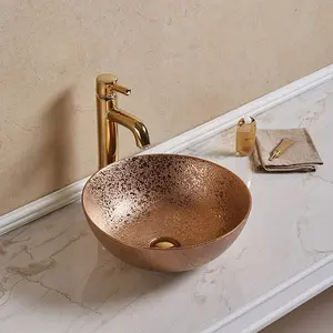 2017年最新小型リビングルームトップ洗面化粧台アート洗面器中国ローズゴールド装飾ミニセラミックボウル