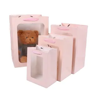 pink small shopping paper bag logo underwear packaging paper bag cardboard bag customize