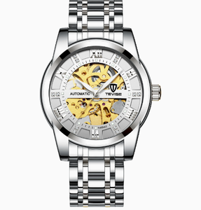 TEVISE Men's <b>Automatic</b> Mechanical Watch 43mm Stainless Steel Skeleton Dial Roman Numeral Luxury Deployment Clasp - Product Image 4
