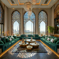 Ensemble de canapés Majlis Royal Green Arabian : Canapé de sol Majlis de luxe en forme de U et mobilier de villa
