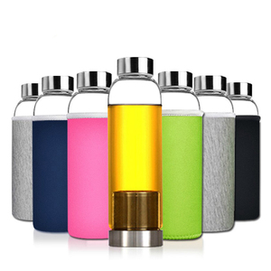 Bouteille d'eau en <span class=keywords><strong>verre</strong></span> borosilicate sans BPA de 18 oz (500 ml, 350 ml-1 L) personnalisable avec manchon et bouchon en acier inoxydable - Product Image 2