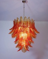 Énorme lustre en spirale en verre d'art orange brûlé rond en ambre de Murano italien pour salon salle à manger