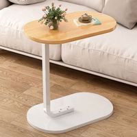 Table de service minimaliste en forme de C, bord lisse arrondi, surface en bois sécurisée pour les enfants, structure en métal pour la maison et le bureau