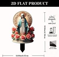 Décoration de jardin 2D en acrylique Vierge Marie avec rose, double face, imprimée UV, gravée au laser, motif religieux européen en relief pour pot de fleurs