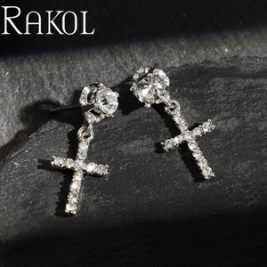 Pendientes de Botón RAKOL ZPE1938, Estilo Hip-hop, Populares, con Incrustaciones de Circonita Cúbica - Product Image 4
