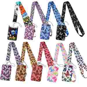 Cordón para Cuello con Diseño de Mariposa, Porta Tarjetas de Crédito y Porta Identificaciones, Correa para Cuello con Impresión por Sublimación, Cordón de Poliéster para Muñeca - Product Image 1