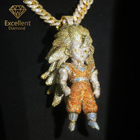 Pendentifs et breloques personnalisables en argent fin S925, bijoux hip-hop, personnages de dessins animés glacés, pendentif figurines Goku en moissanite