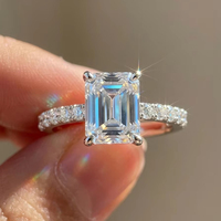 Bague en argent sterling 925 classique de coupe princesse Rinntin SMOR08, bague en diamant moissanite, bagues de fiançailles et de mariage